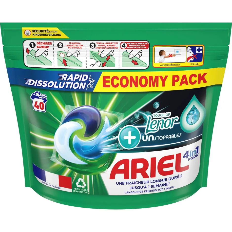 Ariel Pods+ Vloeibaar Wasmiddelcapsules + Touch Van Lenor Unst Color - 3 X 40 Wasbeurten - 120 Wasbeurten Online