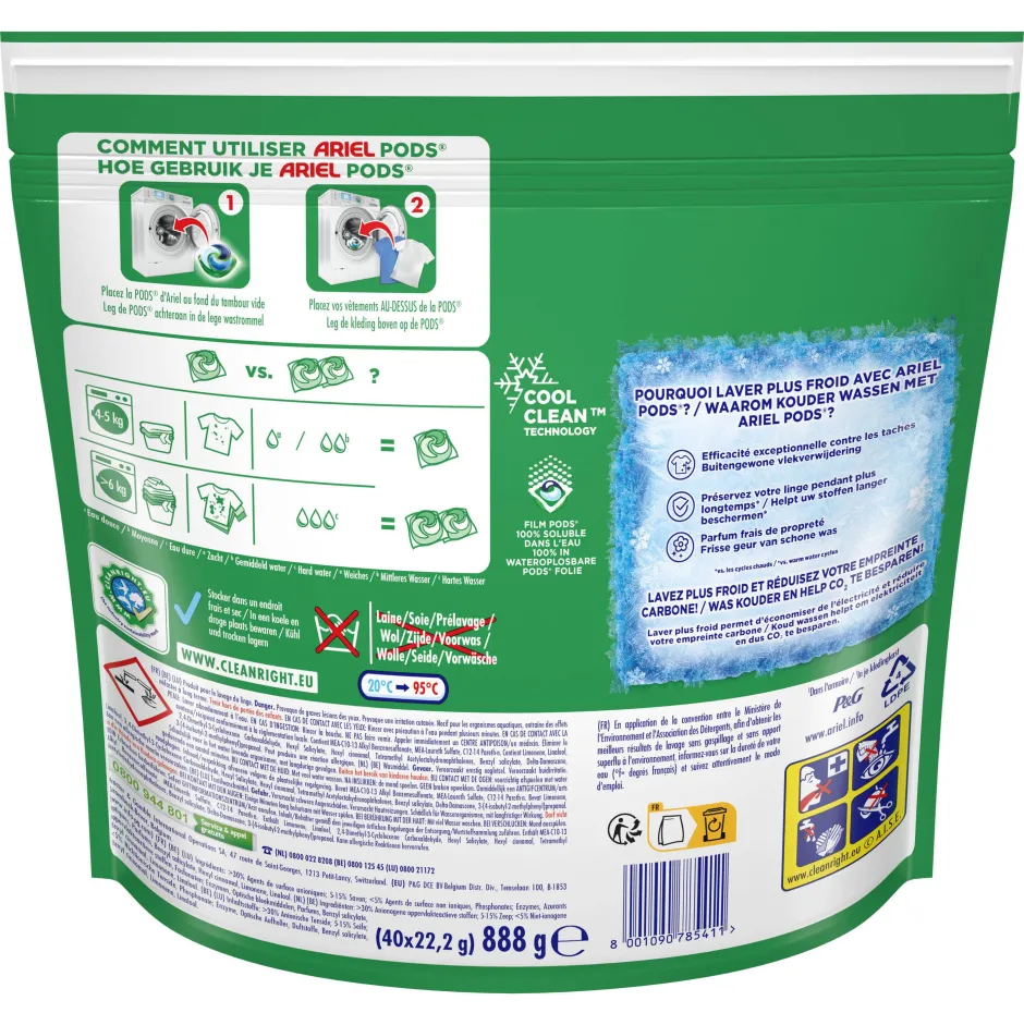 Ariel Pods+ Vloeibaar Wasmiddelcapsules + Touch Van Lenor Unst Color - 3 X 40 Wasbeurten - 120 Wasbeurten Online