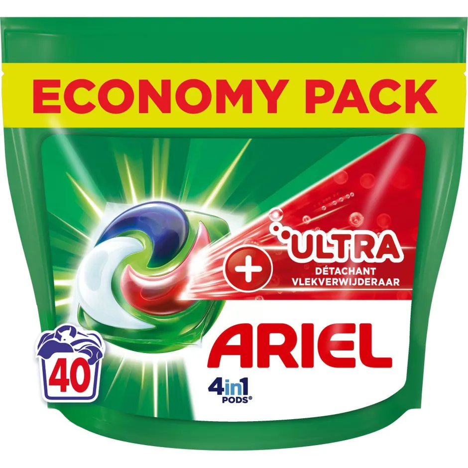 Ariel Pods+ Vloeibaar Wasmiddelcapsules + Ultra Vlekverwijderaar - 3 X 40 Wasbeurten - 120 Wasbeurten Hot