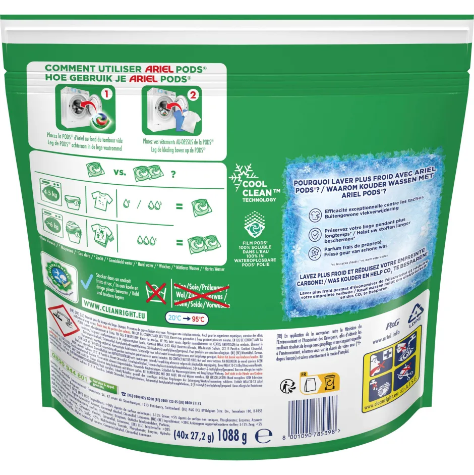 Ariel Pods+ Vloeibaar Wasmiddelcapsules + Ultra Vlekverwijderaar - 3 X 40 Wasbeurten - 120 Wasbeurten Hot