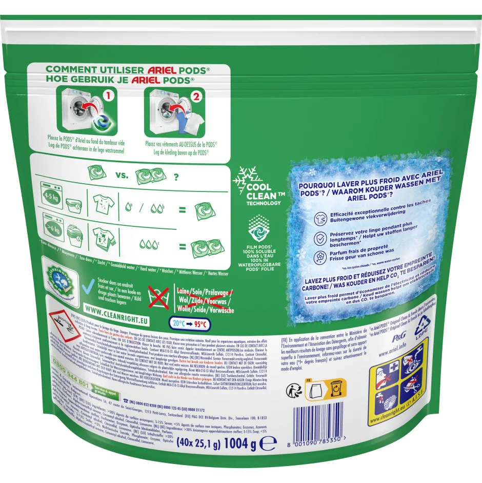 Ariel Pods+ Vloeibaar Wasmiddelcapsules + Actieve Geurbestrijding- 3 X 40 Wasbeurten - 120 Wasbeurten Hot