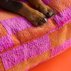 Dogguo Hondenkussen Jacquard Blok Patroon Oranje En Magenta Maat L Hot