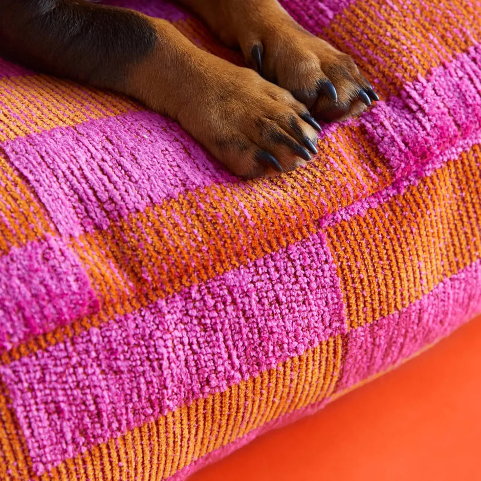 Dogguo Hondenkussen Jacquard Blok Patroon Oranje En Magenta Maat L Hot