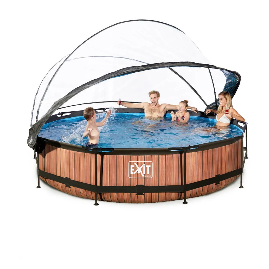EXIT Frame Pool O360X76Cm Houtbruin Met Overkapping^ Zwembaden