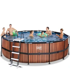 EXIT Wood Zwembad O450X122Cm Met Filterpomp Bruin^ Zwembaden