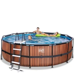 EXIT Wood Zwembad O450X122Cm Met Filterpomp Bruin^ Zwembaden