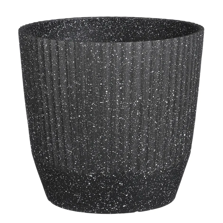 Mica Decorations Rio Bloempot Rond Zwart Terrazzo - (H28Xo31 Cm)^ Bloempotten