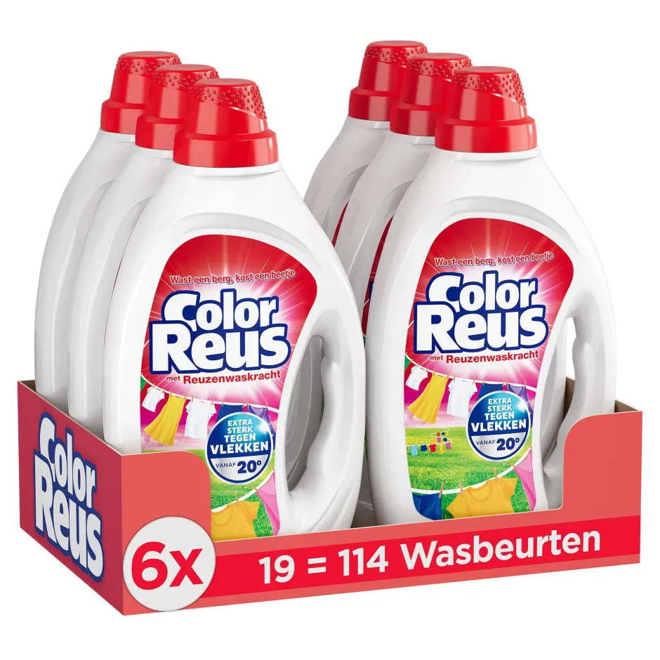Witte Reus Color Reus Gel - Vloeibaar Wasmiddel - Gekleurde Was - Voordeelverpakking - 6 X 19 Wasbeurten - 114 Wasbeurten Sale